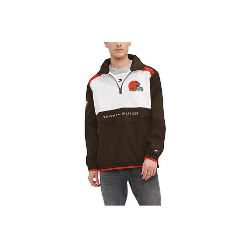 Tommy Hilfiger Mens Brown White Cleveland Browns Carter Half-Zip Hooded Top