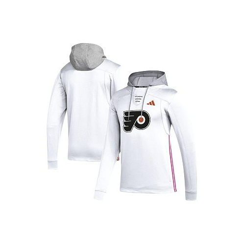 Adidas Mens White Philadelphia Flyers Refresh Skate Lace AEROREADY Pullover Hoodie