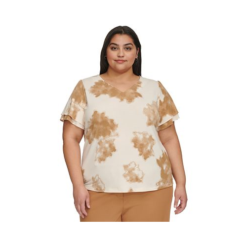 Calvin Klein Plus Size Printed Double-Tiered V-Neck Top