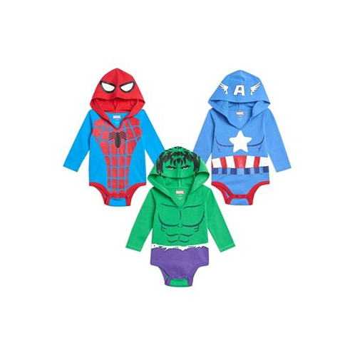 Marvel Infant boys Avengers Hulk Captain America Spider-Man Boys 3 Pack Cosplay Bodysuits Multicolored