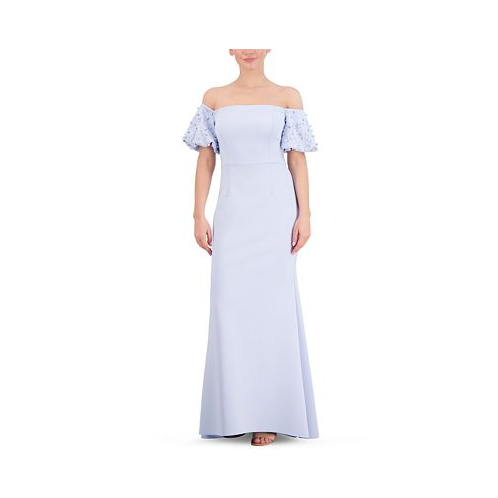 Eliza J Petite Off-The-Shoulder Beaded Puff-Sleeve Gown