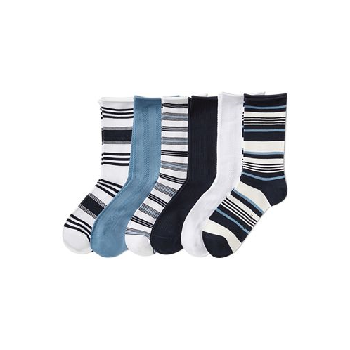 POLO Ralph Lauren Womens 6-Pk. Striped Roll-Top Socks