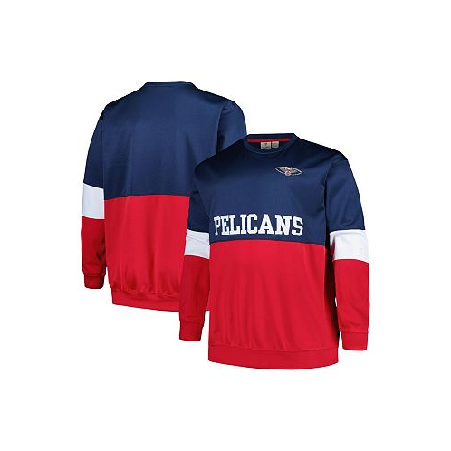 Fanatics Mens Navy Red New Orleans Pelicans Big and Tall Split Pullover Sweatshirt