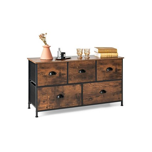 SUGIFT Dresser Organizer with 5 Drawers and Wooden Top-Rustic Brown