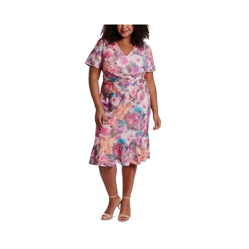 London Times Plus Size Twisted Floral Fit & Flare Dress