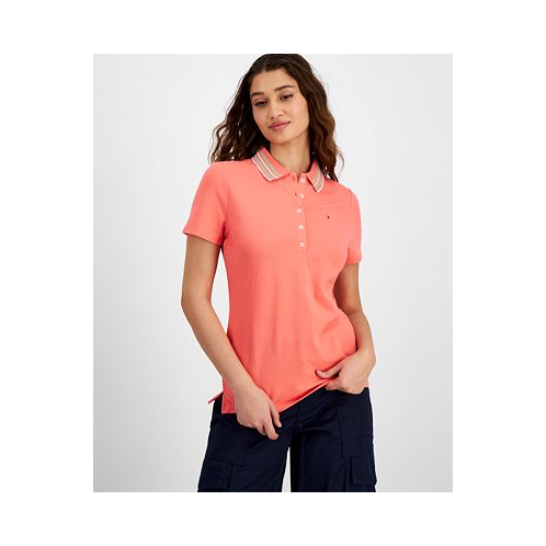 Tommy Hilfiger Womens Stripe-Collar Shirt-Sleeve Polo Shirt