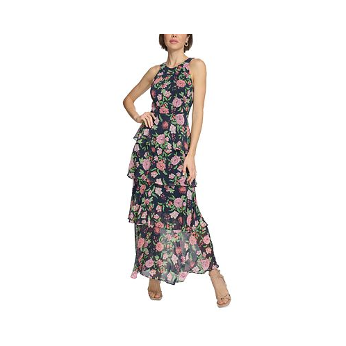 Tommy Hilfiger Womens Floral-Print Ruffled Maxi Dress