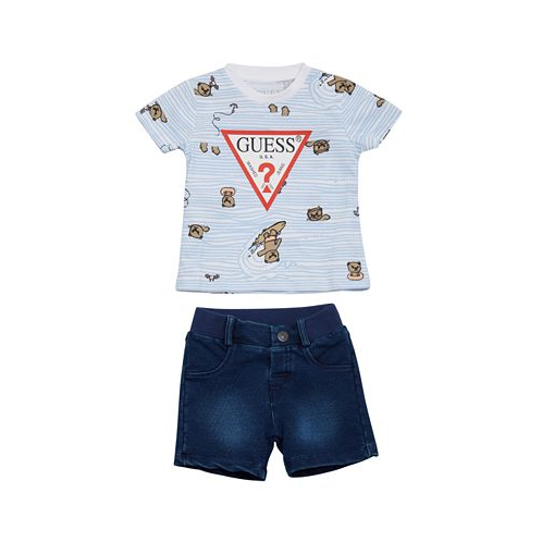 GUESS Baby Boy Short Sleeve Shirt and Denim Short Set