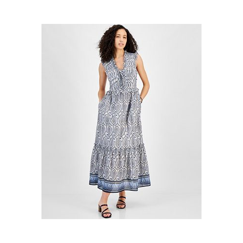 Tommy Hilfiger Womens Printed Cotton Sleeveless Midi Dress