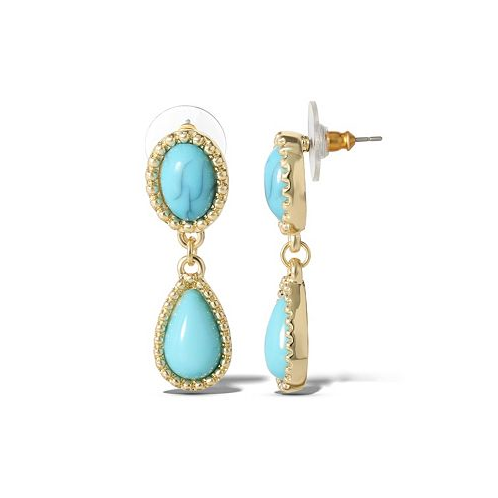 Jessica Simpson Womens Turquoise Earrings - Oxidized Gold-Tone or Silver-Tone Turquoise Dangle Earrings for Women