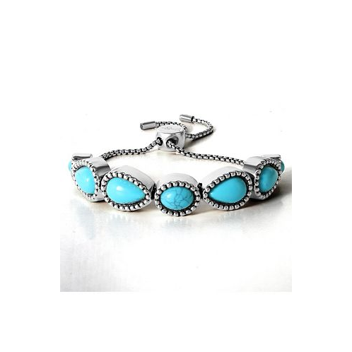 Jessica Simpson Womens Turquoise Stone Slider Bracelet - Oxidized Gold-Tone or Silver-Tone Lariat Bracelet with Turquoise Accents