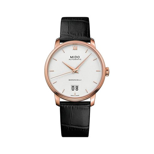 Mido Mens Swiss Automatic Baroncelli III Black Leather Strap Watch 40mm