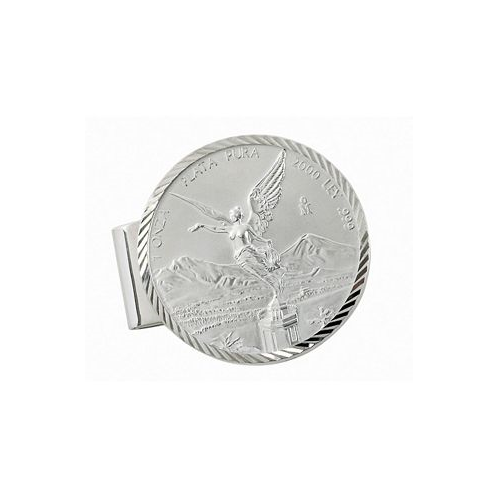 American Coin Treasures Mens Sterling Silver Diamond Cut Coin Money Clip with Mexican Libertad 1 Oz Silver Coin