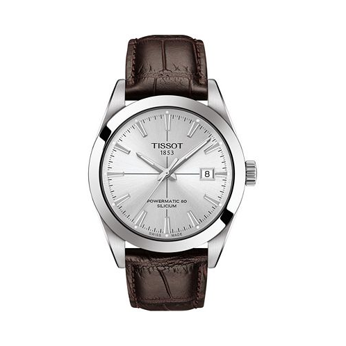 Tissot Mens Swiss Automatic Powermatic 80 Silicium Brown Leather Strap Watch 40mm