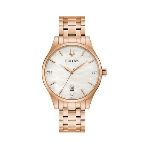 Bulova Womens Classic Diamond-Accent Rose Gold-Tone Stainless Steel Bracelet Watch 36mm