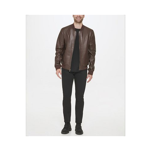 Cole Haan Mens Bonded Leather Varsity Jacket