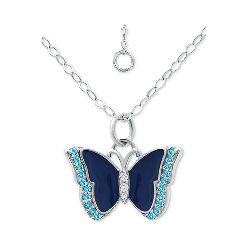 Giani Bernini Cubic Zirconia & Blue Enamel Butterfly Pendant Necklace in Sterling Silver 16 + 2 extender
