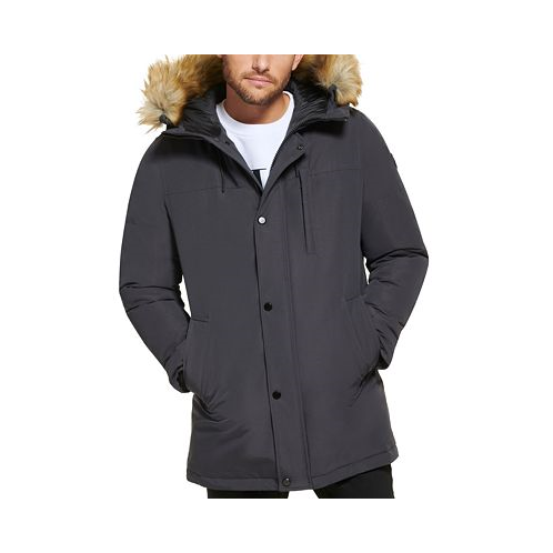 Calvin Klein Mens Long Parka with Faux-Fur Lined Hood