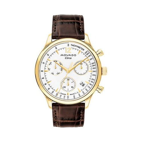 Movado Mens Heritage Circa Swiss Quartz Chronograph Brown Genuine Leather Strap Watch 43mm