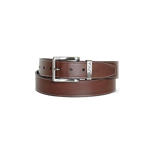 Nautica Mens Leather Jean Belt with Signature Engraved Keeper