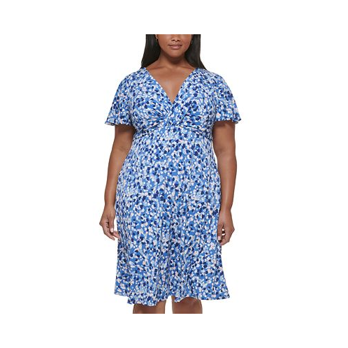 Jessica Howard Plus Size Printed V-Neck Short-Sleeve Dress
