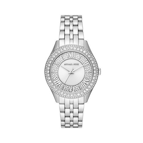 Michael Kors Womens Harlowe Three-Hand Silver-Tone Stainless Steel Bracelet Watch 38mm