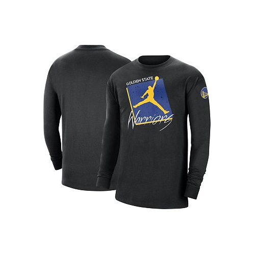 Jordan Mens Black Golden State Warriors Courtside Max 90 Vintage-Like Wash Statement Edition Long Sleeve T-shirt