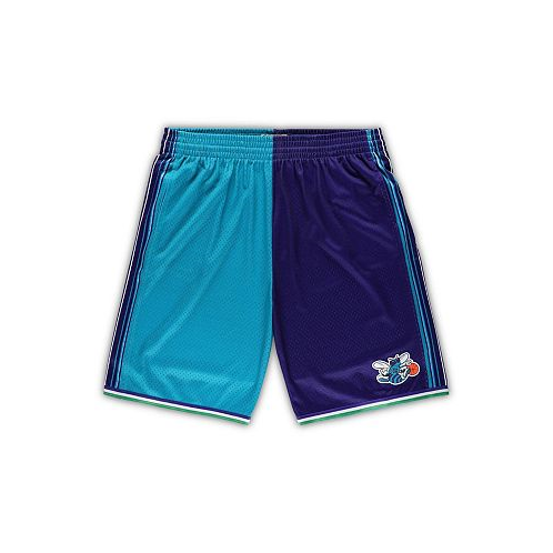 Mitchell & Ness Mens Teal Purple Charlotte Hornets Big and Tall Hardwood Classics Split Swingman Shorts