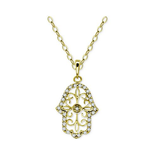 Giani Bernini Cubic Zirconia Hamsa Hand Openwork Pendant Necklace in 14k Gold-Plated Sterling Silver 16 + 2 extender