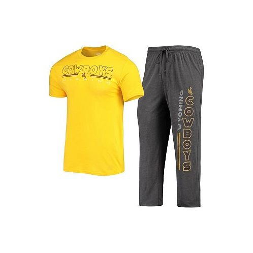 Concepts Sport Mens Heathered Charcoal and Gold Wyoming Cowboys Meter T-shirt and Pants Sleep Set