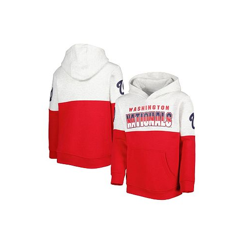 Outerstuff Big Boys and Girls Heather Gray Red Washington Nationals Playmaker Pullover Hoodie