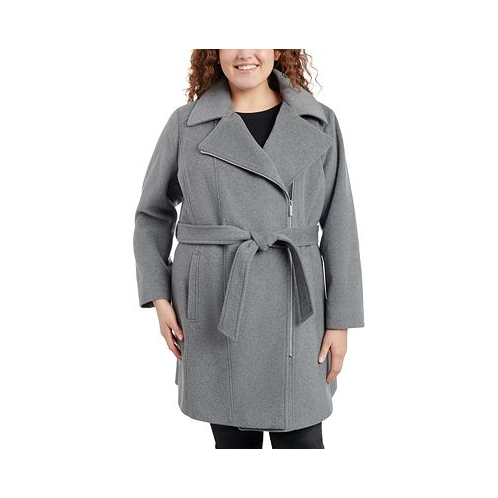 Michael Kors Womens Plus Size Asymmetric Belted Wrap Coat