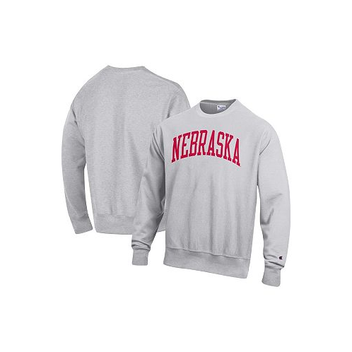 Champion Mens Heathered Gray Nebraska Huskers Arch Reverse Weave Pullover Sweatshirt