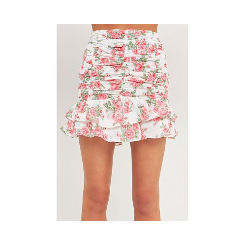 Endless rose Womens Floral Linen Ruffled Mini Skirt