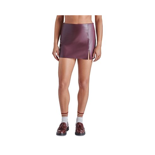 Steve Madden Womens Cam Faux-Leather Slit-Front Skirt