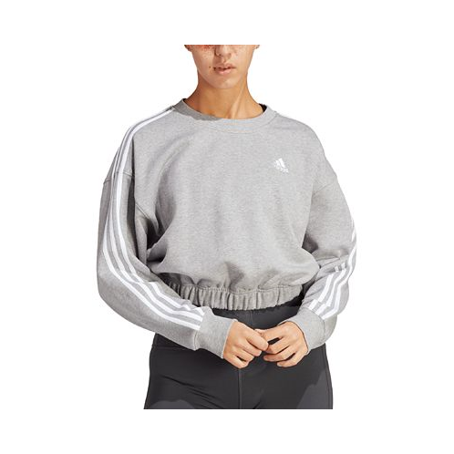 Adidas Womens Three-Stripe Cropped Crewneck Sweatshirt