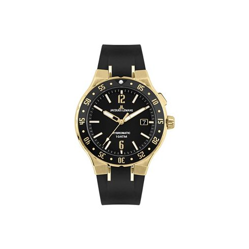 Jacques Lemans Mens Hybromatic Watch with Silicone Strap and Solid Stainless Steel IP-Gold 1-2109