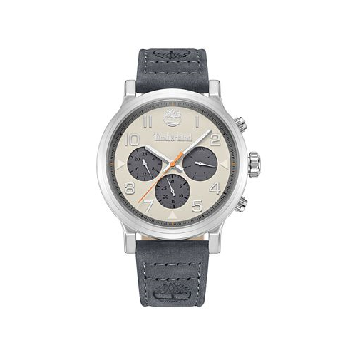 Timberland Mens Quartz Pancher Gray Genuine Leather Strap Watch 46mm