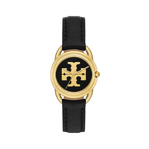 Tory Burch Womens The Miller Black Leather Strap Watch 32mm