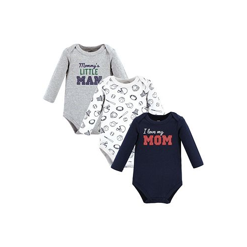 Hudson Baby Baby Boys Cotton Long-Sleeve Bodysuits Love Mom 3-Pack