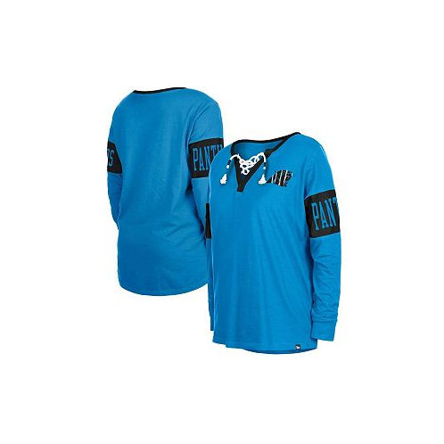 New Era Womens Blue Carolina Panthers Lace-Up Notch Neck Long Sleeve T-shirt