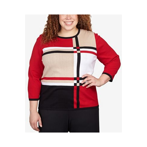 Alfred Dunner Plus Size Park Place Colorblock Plaid Sweater