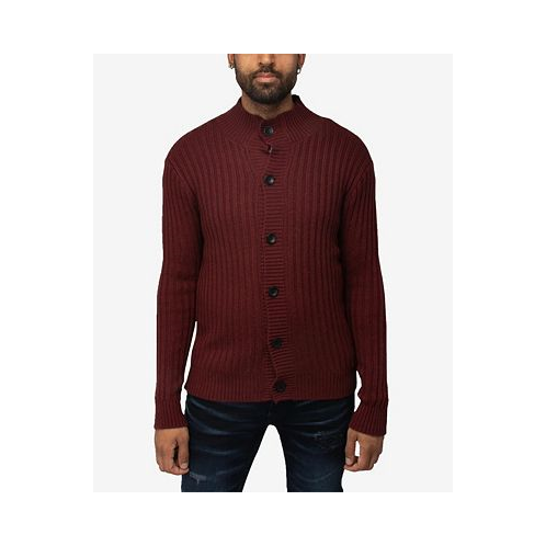 X-Ray Mens Button Up Stand Collar Ribbed Knit Cardigan Sweater