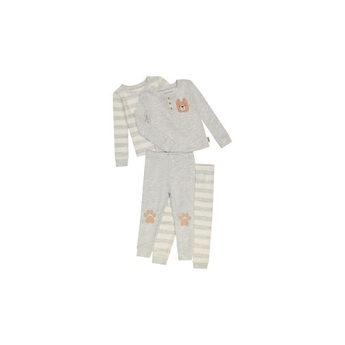 BEARPAW Toddler Boys 4-Piece Mix n Match Long Sleeve Top and Jogger Pants Waffle Pajama Set