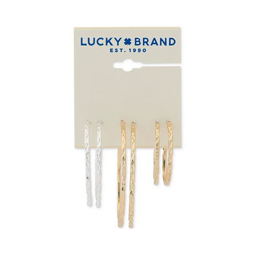 Lucky Brand Two-Tone 3-Pc. Set Textured Hoop Earrings