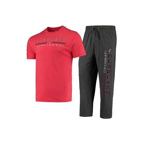 Concepts Sport Mens HeatheRed Charcoal Red Distressed Cincinnati Bearcats Meter T-shirt and Pants Sleep Set