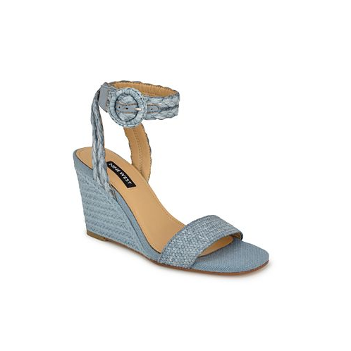 Nine West Womens Nerisa Square Toe Woven Wedge Sandals