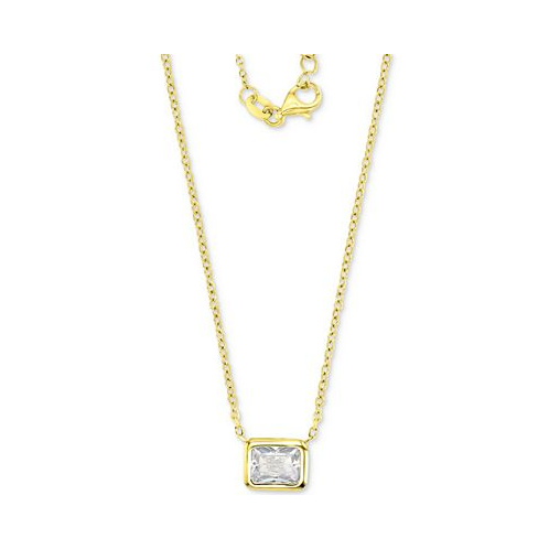 Macys Cubic Zirconia Solitaire Bezel-Set Pendant Necklace in 14k Gold-Plated Sterling Silver 16 + 2 extender