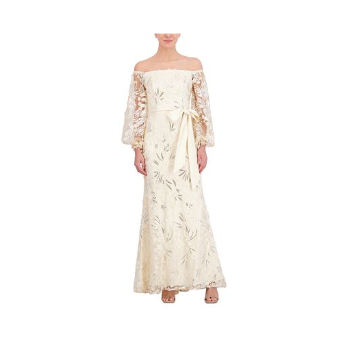 Eliza J Womens Sequin Embroidered Balloon-Sleeve Gown