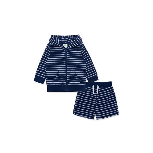 Little Me Baby Boys Stripe Terry Cover Up Jacket and Shorts 2 Piece Set